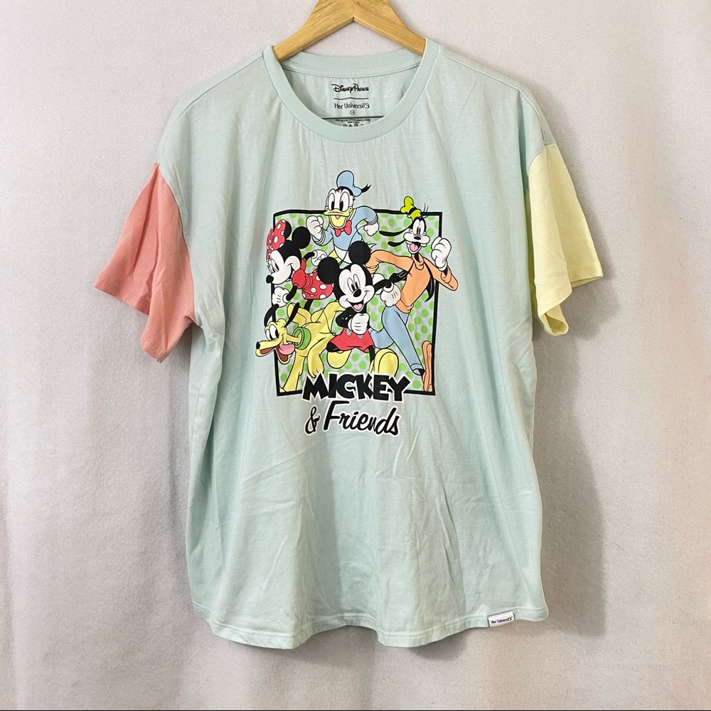 Disney Parks Her Universe Mickey & Friends Tee Size 1X Colorblock Sleeves Pastel